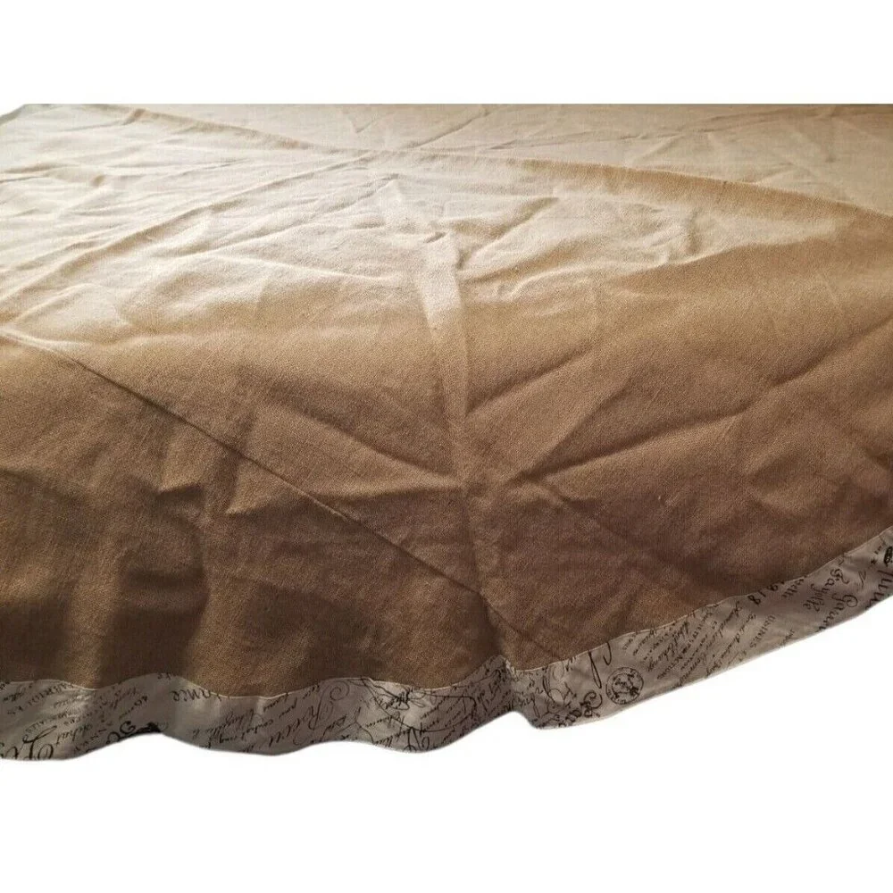 Tablecloth Burlap Natural Round 93 Inch Print Border Rustic‎ Chic Mary Carol